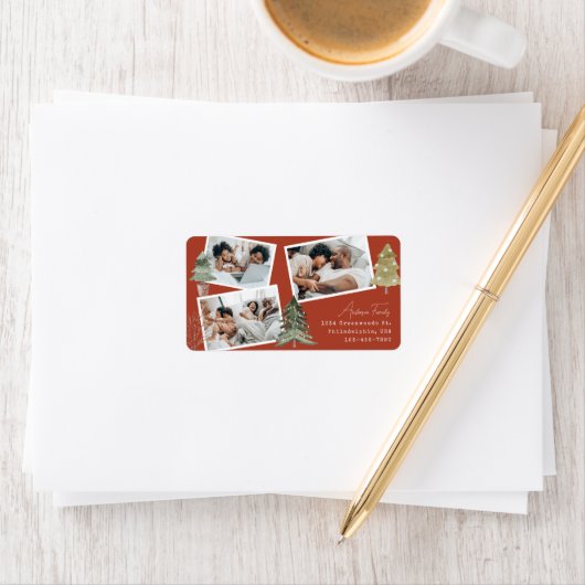 Boho Terracotta Multiphoto Kerstmis dennenboom Etiket (Insitu)