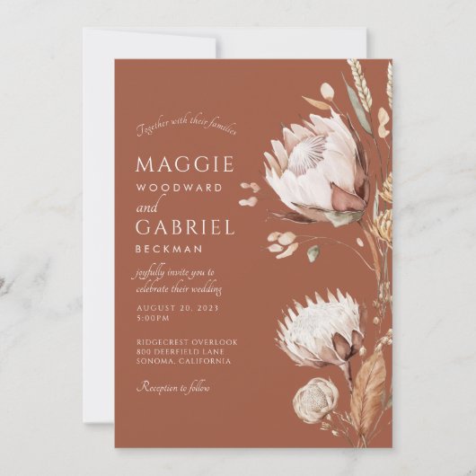 Boho Terracotta Neutral Floral Wedding Invitation Kaart (Voorkant)