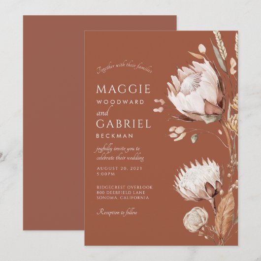 Boho Terracotta Neutral Floral Wedding Invitation Kaart (Voorkant / Achterkant)