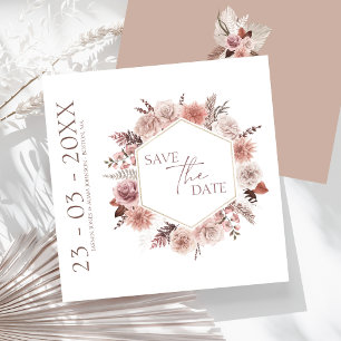 Boho Terracotta Neutral Floral Wreath Wedding Save The Date