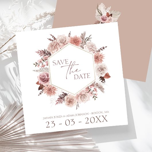 Boho Terracotta Neutrale Bloemenkrans Bruiloft Save The Date