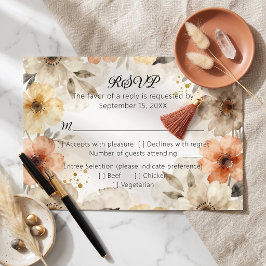 Boho Terracotta Neutrale Waterverf Bloemige Trouwd RSVP Kaartje