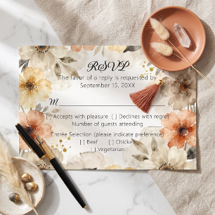 Boho Terracotta Neutrale Waterverf Bloemige Trouwd RSVP Kaartje
