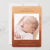 Boho Terracotta Ombre Foto Geboortedatum Aankondig Kaart (Voorkant)