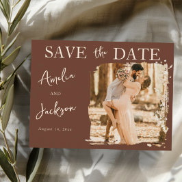 Boho Terracotta One Photo Save the Date Huwelijk Aankondigingskaart