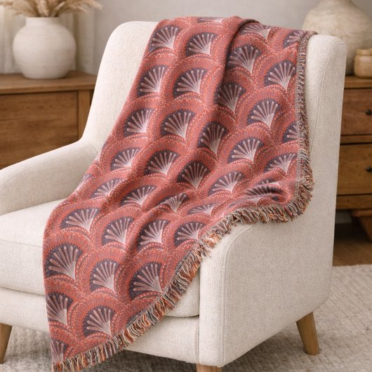 Boho Terracotta Palm Fan Scallop  Deken