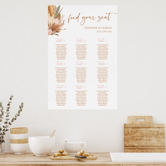Boho Terracotta palms Wedding Seating Chart Poster (Keuken)