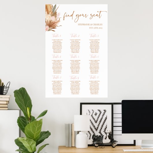 Boho Terracotta palms Wedding Seating Chart Poster (Thuiskantoor)
