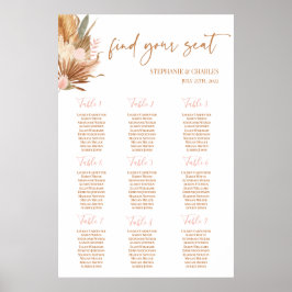 Boho Terracotta palms Wedding Seating Chart Poster