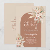 Boho Terracotta Pampas Baby shower Girl Uitnodigin Kaart (Voorkant / Achterkant)