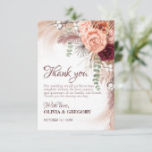 Boho Terracotta Pampas Floral Burgundy Wedding Bedankkaart (Staand voorkant)