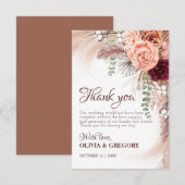 Boho Terracotta Pampas Floral Burgundy Wedding Bedankkaart (Voorkant / Achterkant)