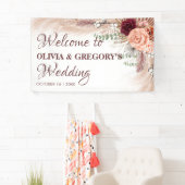 Boho Terracotta Pampas Floral Burgundy Wedding Spandoek (Insitu)