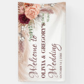 Boho Terracotta Pampas Floral Burgundy Wedding Spandoek (Verticaal)