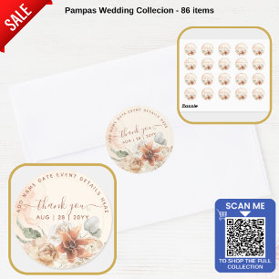 Boho Terracotta Pampas Gras Bedank Favoriet Klasse Ronde Sticker