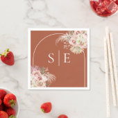 Boho Terracotta Pampas Gras Boog Monogram Servette Servet (Insitu)