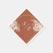 Boho Terracotta Pampas Gras Boog Monogram Servette Servet (Hoek)