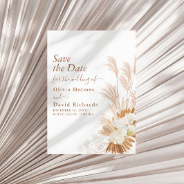 Boho Terracotta Pampas Gras en Orchideeën Bruiloft Save The Date