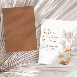 Boho Terracotta Pampas Gras en Orchideeën Bruiloft Save The Date