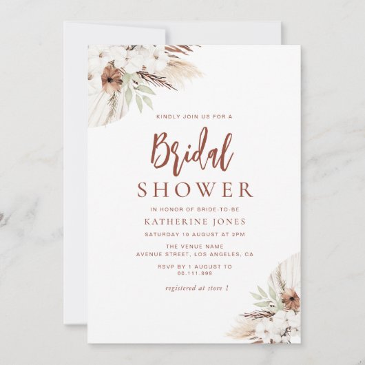 boho terracotta pampas gras floral vrijgezellenfee kaart (Voorkant)