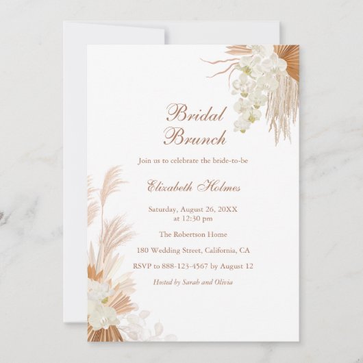 Boho Terracotta Pampas Gras Orchidee Bruids Brunch Kaart (Voorkant)