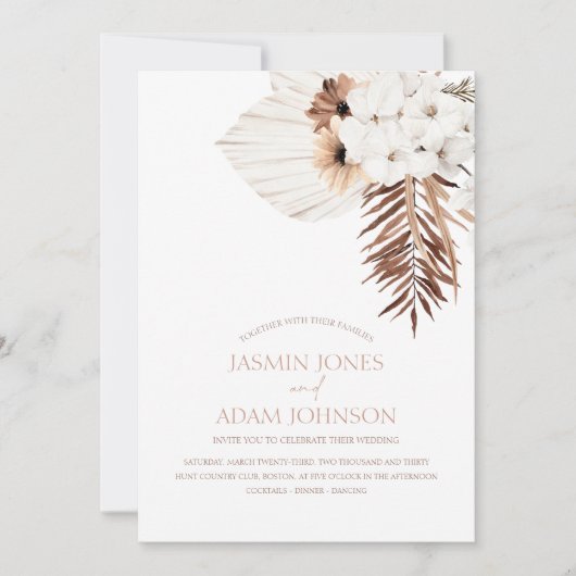 Boho Terracotta Pampas Gras Orchidee Bruiloft Kaart (Voorkant)