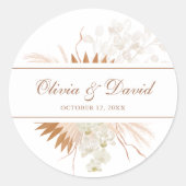 Boho Terracotta Pampas Gras Orchidee Huwelijk Ronde Sticker (Voorkant)
