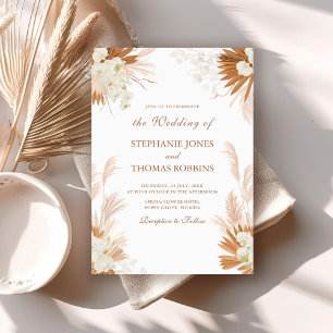 Boho Terracotta Pampas Gras Orchidee Trouwfeest Kaart