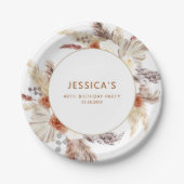 Boho Terracotta Pampas Gras Verjaardagsfeest Papieren Bordje (Voorkant)