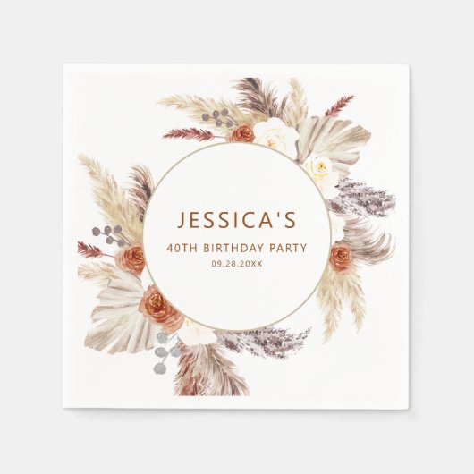 Boho Terracotta Pampas Gras Verjaardagsfeest Servet (Voorkant)