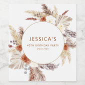 Boho Terracotta Pampas Gras Verjaardagsfeest Wijn Etiket (Enkel label)