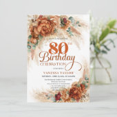 Boho terracotta pampas grass 80th Birthday invite Kaart (Staand voorkant)