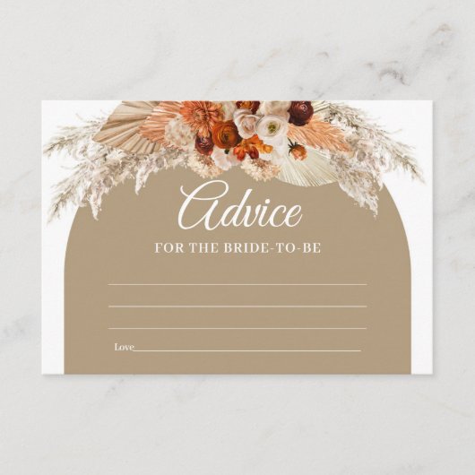 Boho Terracotta Pampas Grass Advice voor de Bride Informatiekaartje (Voorkant)