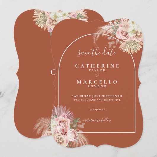 Boho Terracotta Pampas Grass Arch Floral Wedding S Save The Date (Voorkant / Achterkant)