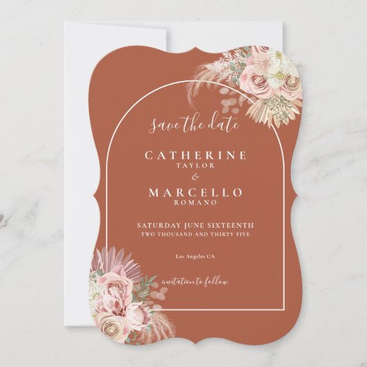 Boho Terracotta Pampas Grass Arch Floral Wedding S Save The Date (Voorkant)