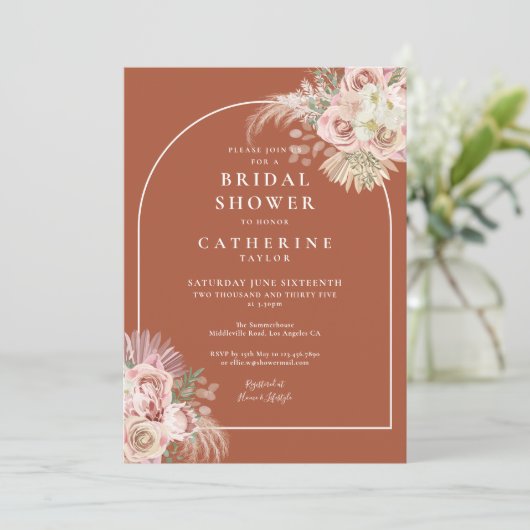 Boho Terracotta Pampas Grass Arch Vrijgezellenfees Kaart (Staand voorkant)