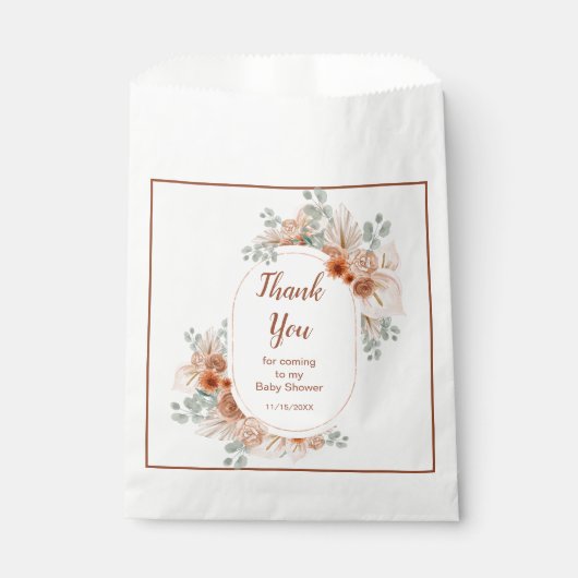 Boho Terracotta Pampas Grass Baby shower Bedankzakje (Voorkant)