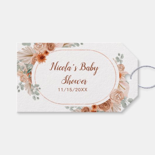 Boho Terracotta Pampas Grass Baby shower Cadeaulabel (Voorkant (Horizontaal))