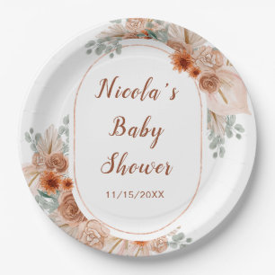 Boho Terracotta Pampas Grass Baby shower Papieren Bordje