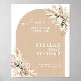Boho Terracotta Pampas Grass Baby shower Poster