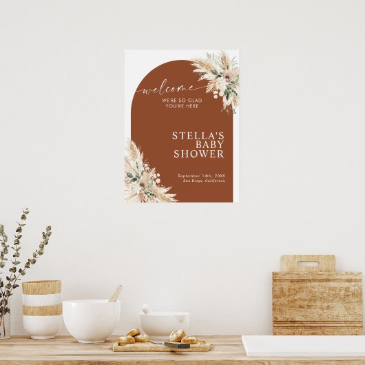 Boho Terracotta Pampas Grass Baby shower Poster (Keuken)