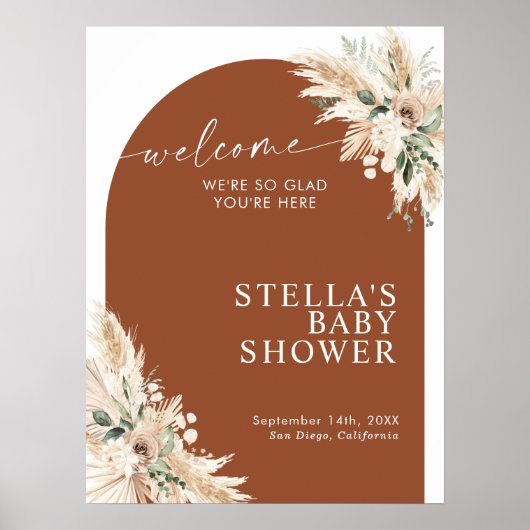 Boho Terracotta Pampas Grass Baby shower Poster (Voorkant)