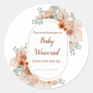 Boho Terracotta Pampas Grass Baby shower Ronde Sticker