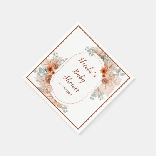 Boho Terracotta Pampas Grass Baby shower Servet (Hoek)