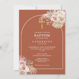 Boho Terracotta Pampas Grass Baptism Christening Kaart