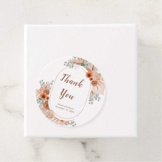 Boho Terracotta Pampas Grass Bedankjes Labels (In situ)