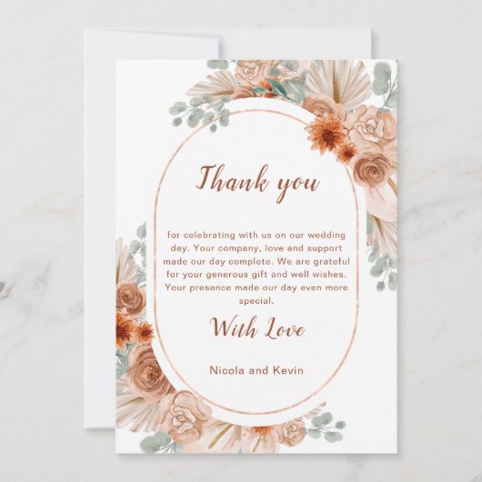 Boho Terracotta Pampas Grass Bedankkaart (Voorkant)