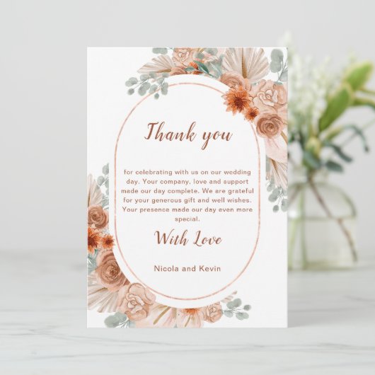 Boho Terracotta Pampas Grass Bedankkaart (Staand voorkant)