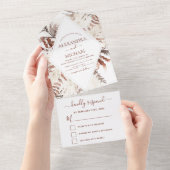 Boho Terracotta Pampas Grass Beige Wedding All In One Uitnodiging (Afscheurbaar)