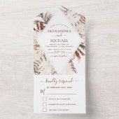 Boho Terracotta Pampas Grass Beige Wedding All In One Uitnodiging (Binnen)